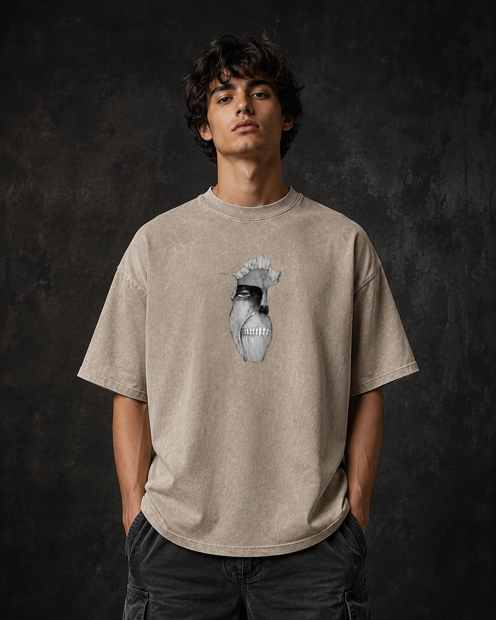 Fractured Hollow — Stone-Washed Oversized Tee