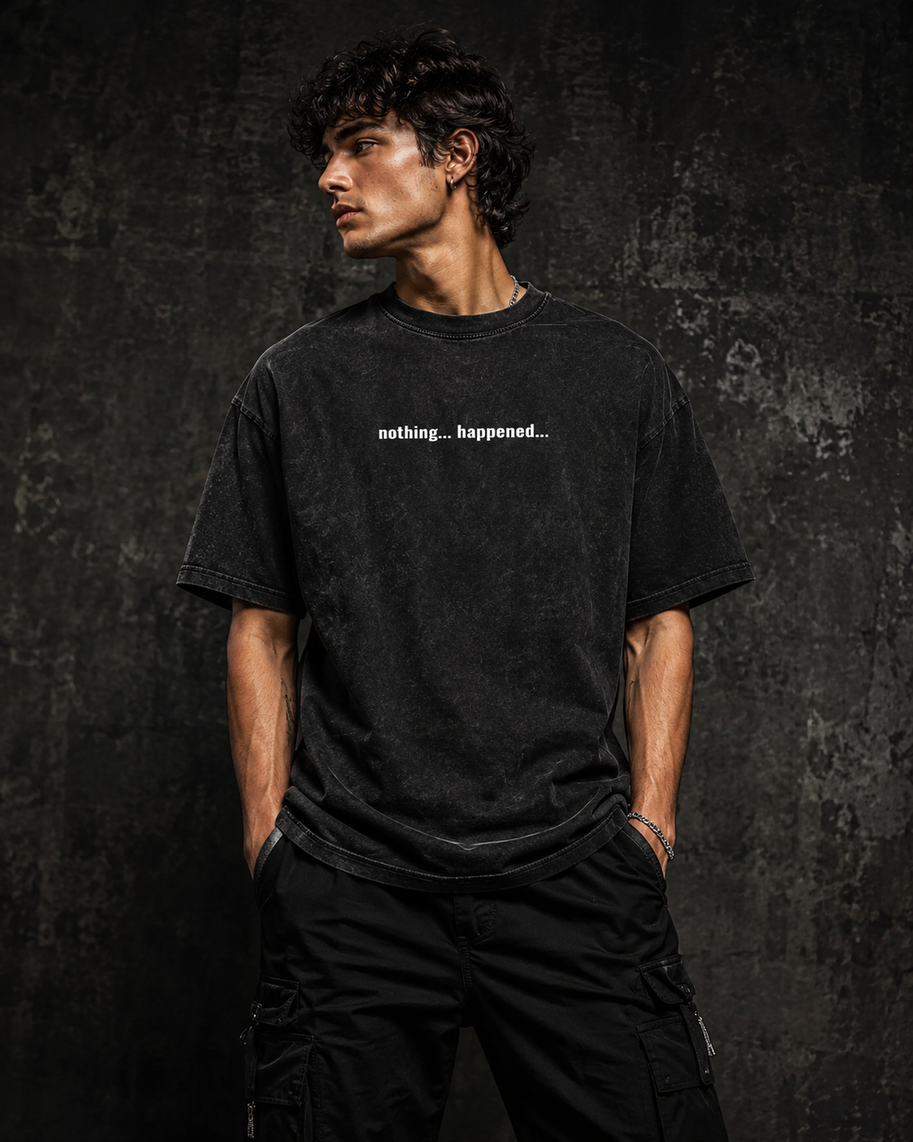 Nothing Happened — Washed Oversized Graphic Tee